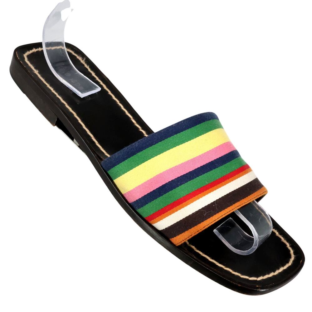 Kate Spade Sandals Womens 8 Brown Flats Rainbow Fabric Slides Shoes Italy Shoes